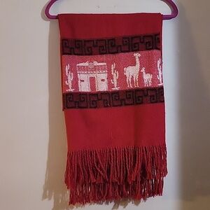 Dark Red Alpaca Travel Scarf Made in Peru